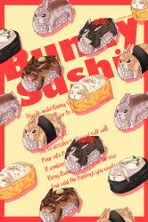 animal_focus artist_name border closed_eyes english_text food food_focus highres honto_pic no_humans original rabbit red_border sushi