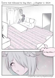 1girl absurdres alternate_costume coffee_table couch elira_pendora english_text flat_screen_tv greyscale head_wings highres monochrome nijisanji nijisanji_en on_couch pomu_rainpuff reclining shorts sitting sketch syxh table television virtual_youtuber wings