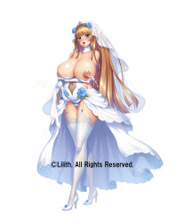 Rule 34 | 1girl, alternate costume, aoi nagisa (metalder), breasts, breasts apart, breasts out, bridal veil, bride, dress, full body, high heel shoes, high heels, highres, huge breasts, koukawa asuka, lactation, large breasts, lilith-soft, long hair, moaning, nipples, no bra, official alternate costume, pregnant, revealing clothes, shiny skin, shoes, simple background, standing, taimanin (series), taimanin asagi, taimanin rpgx, thighhighs, veil, very long hair, wedding dress, white background, wide hips