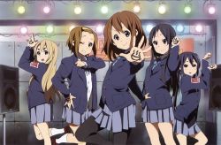 Rule 34 | 5girls, absurdres, akiyama mio, black eyes, black hair, blonde hair, blue eyes, brown eyes, brown hair, foreshortening, highres, hirasawa yui, ho-kago tea time, k-on!, kotobuki tsumugi, multiple girls, nakano azusa, official art, pantyhose, paw pose, school uniform, short hair, tainaka ritsu, twintails, yamada naoko