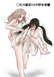2girls artist_request catfight ichikawa_hinana idolmaster idolmaster_cinderella_girls kicking multiple_girls nakano_yuka tagme