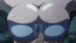 Rule 34 | 1boy, 1girl, animated, animated gif, anime screenshot, areola slip, armpits, breasts, busujima saeko, cleavage, covered erect nipples, deep skin, grabbing another&#039;s breast, groping, head out of frame, hetero, highschool of the dead, komuro takashi, large breasts, lowres, shiny skin, skindentation, strapless, swimsuit, tube top