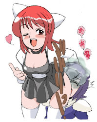 2girls blue_hair blush eight_marbles fart lilim_emerada maid multiple_girls one_eye_closed pamela_portrait red_eyes red_hair secret_of_the_8_stones wink