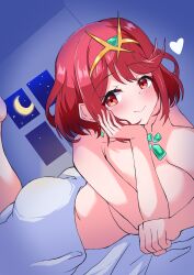 absurdres bob_cut breasts chest_jewel core_crystal_(xenoblade) gem headpiece highres large_breasts otama_(otama_ladle23) pyra_(xenoblade) red_hair swept_bangs tiara xenoblade_chronicles_(series) xenoblade_chronicles_2