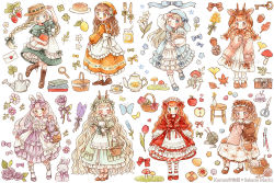 6+girls acorn animal_ears apple apron artist_name autumn_leaves basket bear_ears blue_eyes blue_flower blue_footwear blue_headwear blush book book_stack boots bow braid brown_footwear brown_hair brown_headwear brown_jacket brown_ribbon bug butterfly camera cardigan chair checkerboard_cookie clover cookie copyright_name copyright_notice country_lolita cup deer_ears dress elbow_carry envelope fake_antlers floral_print flower food footwear_ribbon frilled_dress frilled_socks frills fruit ginkgo_leaf grass green_dress green_ribbon hair_ribbon hairband hand_on_headwear hat headdress heart holding holding_basket holding_flower insect jacket juliet_sleeves key knitting knitting_needle leaf lemon letter light_brown_hair loafers lolita_fashion long_hair long_sleeves looking_at_object looking_at_viewer magnifying_glass mori_kei multiple_girls mushroom needle official_art on_chair open_cardigan open_clothes open_mouth orange_hairband original pen picnic_basket pie pinecone pink_cardigan pink_dress pink_heart plant plate porcelain puffy_short_sleeves puffy_sleeves purple_flower purple_footwear purple_ribbon purple_rose rabbit_ears red_bow red_dress red_mushroom red_ribbon ribbon ribbon_print rose sakano_machi saucer scissors shoes short_hair short_sleeves simple_background sitting smile socks stool strawberry stuffed_animal stuffed_rabbit stuffed_toy sweet_lolita teacup teapot teddy_bear too_many too_many_frills twin_braids twintails two-tone_dress vase very_long_hair watering_can wavy_hair white_apron white_background white_flower white_ribbon white_socks white_trim yarn yarn_ball yellow_flower yellow_ribbon