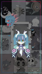 1girl absurdres afuron bare_shoulders black_sleeves closed_mouth commentary_request creatures_(company) detached_sleeves duskull eyelashes game_freak gastly gen_1_pokemon gen_2_pokemon gen_3_pokemon gen_4_pokemon gen_5_pokemon gen_6_pokemon gen_7_pokemon gengar ghost_miku_(project_voltage) green_hair grey_shirt hair_between_eyes hatsune_miku haunter highres litwick long_hair looking_at_viewer misdreavus musharna necktie nintendo phantump pokemon pokemon_(creature) project_voltage pumpkaboo pyukumuku reuniclus rotom rotom_(normal) shaded_face shedinja shirt shuppet twintails vocaloid yellow_eyes