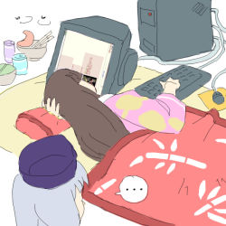 ... 2girls 6_(yuchae) computer female_focus fujoshi futaba_channel hikikomori houraisan_kaguya computer_keyboard lazy lying multiple_girls neet non-web_source oekaki on_side touhou yagokoro_eirin