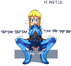 1girl :o beetle bestiality blonde_hair blue_eyes blush bodysuit breasts bug clothed_sex cum cum_in_pussy flying_sweatdrops hiryou_man_(crap-man) bug interspecies large_breasts metroid monster nintendo sound_effects penis ponytail rariatto_(ganguri) samus_aran sex solo solo_focus spread_legs sweat text_focus trembling zero_suit