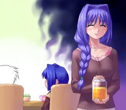 Rule 34 | 1boy, 2girls, ^ ^, aizawa yuuichi, akiko jam, aura, braid, dark aura, closed eyes, hair intakes, jam, kanon, minase akiko, minase nayuki, multiple girls, oekaki, aged down, zen