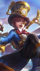 green_eyes harley_(mobile_legends) hat highres magic orange_hair top_hat