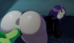1boy 1girl anus ass beast_boy_(dc) colored_skin couple dc_comics green_hair green_skin huge_ass large_penis penis pubic_hair purple_eyes purple_hair pussy raven_(dc) sex teen_titans thick_thighs thighs uncensored vaginal