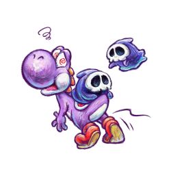 @_@ absurdres boots brown_footwear ghost grim_leecher highres looking_at_viewer mario_(series) nintendo official_art open_mouth purple_yoshi simple_background transparent_background yoshi yoshi&#039;s_new_island