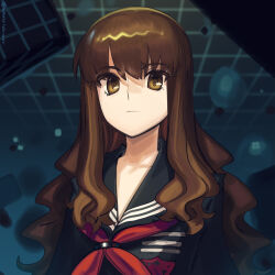 1girl boa_(brianoa) breasts brown_eyes brown_hair fate/extra fate/extra_ccc fate_(series) kishinami_hakuno_(female) long_hair long_sleeves looking_at_viewer school_uniform sidelocks solo tsukumihara_academy_uniform_(fate/extra_ccc)