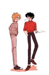 1960s_(style) 1970s_(style) 2boys aged_down bad_id bad_pixiv_id bishounen blonde_hair brown_hair cigarette dio_brando highres holding holding_cigarette jojo_no_kimyou_na_bouken jonathan_joestar multiple_boys oldschool phantom_blood retro_artstyle smoking