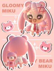 3d adapted_costume alternate_hair_color animal_ears bear_ears bear_girl blood blood_on_clothes blood_on_face chibi chibi_only claws commentary english_text eyelashes fang gloomy_bear hair_ornament hairclip hatsune_miku heart heart-shaped_pupils highres itazuraguma_no_gloomy lavy_(lavnko) long_hair necktie open_mouth skirt smile sparkle symbol-shaped_pupils very_long_hair vocaloid