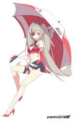absurdres djmax fail_(djmax) grey_hair highres mamo_c official_art race_queen red_eyes simple_background twintails umbrella white_background