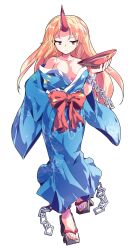 Rule 34 | 1girl, alcohol, alphes (style), bare shoulders, bow, bowl, breasts, chain, cleavage, collarbone, commentary request, dairi, floral print, full body, geta, highres, holding, horns, hoshiguma yuugi, hoshiguma yuugi (kimono), japanese clothes, kimono, large variant set, liquid, long hair, medium breasts, no legwear, obi, off shoulder, open clothes, open kimono, parody, red bow, sake, sandals, sash, single horn, solo, style parody, tachi-e, toes, touhou, transparent background, tsurime, variant set, very long hair, walking