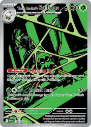 1boy artist_name belt card_(medium) character_name closed_mouth company_name copyright_name copyright_notice english_text green_theme hat limited_palette nc_empire_(circle) nintendo official_art pokemon pokemon_(creature) pokemon_card pokemon_focus pokemon_tcg proton_(pokemon) short_hair silk smile spider_web spidops tarountula team_rocket team_rocket_uniform third-party_source trading_card