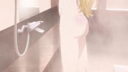1girl animated anime_screenshot ass bathing bathroom blonde_hair breasts closed_eyes completely_nude gradient_hair highres long_hair mikadono_niko mikadono_sanshimai_wa_angai_choroi multicolored_hair nude orange_hair showering sound tagme thighs two-tone_hair video water wet