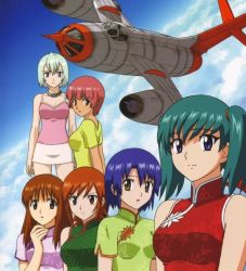 00s 6+girls aircraft airplane aqua_hair betty_boozeman blue_eyes blue_hair breasts brown_eyes brown_hair china_dress chinese_clothes chris_callman chris_calman cleavage cloud doi_shizuha dress green_hair honjou_mikaze jet jewelry kikuhara_karin long_hair multiple_girls nakamura_ayamo necklace open_mouth orange_hair pink_hair purple_eyes red_eyes short_hair skirt sky stratos_4 twintails white_hair yak-28 yellow_eyes