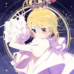 1boy ascot bow cape closed_mouth cloud commentary_request crown dot_nose eyes_visible_through_hair frilled_bow frilled_cape frills gold_crown hair_between_eyes happy highres holding holding_scepter hotori_tadase juliet_sleeves light_blush light_particles long_sleeves magical_boy male_focus night night_sky pink_eyes platinum_royale prince puffy_sleeves scepter serizawa_serizane shirt shugo_chara! sky sleeve_bow sleeves_past_wrists smile solo star_(symbol) twitter_username upper_body watermark watermark_grid white_ascot white_bow white_cape white_shirt