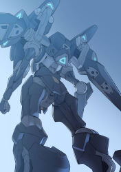 Rule 34 | absurdres, blue background, clenched hand, gun, gundam, gundam pharact, gundam suisei no majo, highres, holding, holding gun, holding weapon, looking down, mecha, no humans, ringobatake, robot, science fiction, solo, variant set, weapon