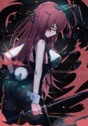 ahoge animal_ears asami_makiko_(heaven_burns_red) bar_(place) black_pantyhose eyepatch fake_animal_ears heaven_burns_red highleg highleg_leotard hoootoke108 leotard long_hair pantyhose playboy_bunny rabbit_ears rabbit_tail red_hair strapless strapless_leotard tail wrist_cuffs yellow_eyes