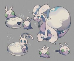 ... :3 akadako animal_focus bags_under_eyes black_eyes blue_eyes blush_stickers closed_mouth dripping evolutionary_line flying_sweatdrops full_body gen_6_pokemon goomy grey_background half-closed_eyes happy hisuian_goodra hisuian_sliggoo japanese_text jitome multiple_views nintendo no_humans notice_lines open_mouth pokemon pokemon_(creature) puff_of_air shell sideways_mouth simple_background slime_(substance) smile speech_bubble spoken_ellipsis standing translation_request |_|