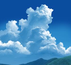 Rule 34 | absurdres, blue sky, cloud, cumulonimbus cloud, highres, kokorougoke, mountain, mountainous horizon, original, scenery, sky, tagme