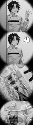 1boy 1girl absurdres aesc_(fate) aesc_(rain_witch)_(fate) breasts comic fate/grand_order fate_(series) fujimaru_ritsuka_(male) greyscale hat highres hxd large_breasts lying monochrome on_back silent_comic sleeping witch_hat