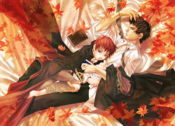 00s 2boys black_hair blue_eyes book bracelet gaignun_kukai gaignun_kukai_jr. green_eyes jacket jewelry jr. leaf male_focus maple_leaf multiple_boys necktie red_hair shota xenosaga