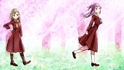 Rule 34 | 2girls, aqua neckerchief, arm at side, black socks, breasts, brown dress, brown eyes, brown shoes, closed mouth, commentary request, dress, flower, full body, hair bun, hair flower, hair ornament, hairclip, hand on own hip, hasu no sora school uniform, highres, jitome, kneehighs, large breasts, leg up, link! like! love live!, loafers, long hair, long sleeves, looking at another, love live!, medium dress, multiple girls, neckerchief, ogami sachi, otomune kozue, outdoors, pleated dress, red flower, sailor collar, sailor dress, school uniform, shoes, side ponytail, sidelocks, single side bun, socks, standing, syoma (1026syoma), thumbnail collage, virtual youtuber, walking, white sailor collar, white socks, winter uniform, yellow neckerchief