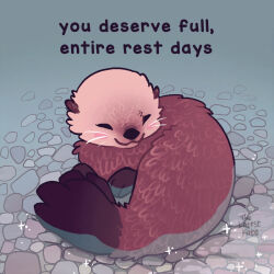 animal animal_focus artist_name blue_background blush_stickers closed_eyes english_text happy no_humans original otter partially_submerged rock signature sparkle thelatestkate