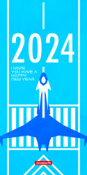 2024 animal_focus artist_name blue_background blue_theme dragon english_text flat_color from_above gen_3_pokemon happy_new_year highres kow_(torakow) latios legendary_pokemon minimalism monochrome new_year nintendo no_humans no_lineart pokemon pokemon_(creature) runway solo twitter_username watermark