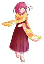 1girl alphes_(style) blunt_bangs blush bobby_socks bow commentary_request dairi floral_print flower frilled_skirt frills full_body hair_flower hair_ornament hakama hakama_skirt haori hieda_no_akyuu high-waist_skirt japanese_clothes large_variant_set long_skirt long_sleeves parody pleated_skirt purple_hair red_bow red_hakama red_skirt short_hair skirt socks solo standing style_parody tabi tachi-e tareme touhou transparent_background variant_set white_socks wide_sleeves
