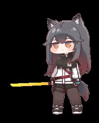 1girl animal_ear_fluff animal_ears animated animated_gif arknights black_gloves black_pantyhose black_shoes black_shorts closed_mouth commentary_request diyap_(style) fingerless_gloves gloves gradient_hair grey_hair highres holding holding_sword holding_weapon jacket kimin3424 long_hair long_sleeves multicolored_hair orange_eyes pantyhose red_hair shoes short_shorts shorts simple_background solo sword tail texas_(arknights) transparent_background weapon white_jacket wolf_ears wolf_girl wolf_tail