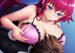 1boy 1girl animated animated_gif bra breasts grabbing_another&#039;s_breast groping high_school_dxd kamihime_project_r large_breasts official_art pink_bra rias_gremory underwear