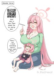 2girls absurdres blue_archive breasts cleavage green_eyes hanako_(blue_archive) highres mother_and_daughter multiple_girls pink_hair qr_code