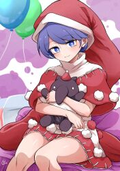 Rule 34 | :3, alternate color, animal ears, baku (creature), balloon, blob, blue eyes, bright pupils, capelet, doremy sweet, dress, hat, highres, hugging doll, hugging object, miniskirt, multicolored dress, nightcap, party hat, pom pom (clothes), purple hair, red capelet, red hat, scavia10, sitting, skirt, sleeveless, sleeveless turtleneck, smile, tail, tapir, tapir ears, tapir tail, touhou, turtleneck, white pupils