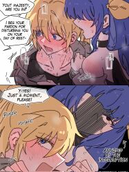 1boy 1girl 2koma after_kiss assertive_female bite_mark blonde_hair blue_hair comic dizzy_(guilty_gear) english_text guilty_gear heavy_breathing hetero highres ky_gwangin ky_kiske red_eyes saliva saliva_trail