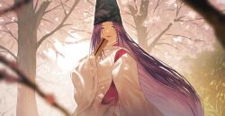Rule 34 | 1boy, commentary, fagi (kakikaki), folded fan, folding fan, fujiwara no sai, hand fan, hat, highres, hikaru no go, holding, holding fan, japanese clothes, long hair, solo, tate eboshi, tree