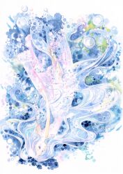 Rule 34 | 1girl, absurdres, blue eyes, border, bubble, commentary request, crying, crying with eyes open, dress, falling, fins, fish, fish tail, foam, half-closed eyes, highres, jewelry, long hair, mermaid, monster girl, necklace, original, painting (medium), pearl necklace, sad, see-through hair, solo, tail, tears, the little mermaid (andersen), the little mermaid (disney), traditional media, transformation, tukimisou9, underwater, watercolor (medium), white border, white dress, white hair