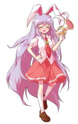 1girl animal_ears blush breasts brown_shoes collared_shirt commentary_request dairi food-themed_ornament full_body gun hand_on_own_hip handgun highres holding holding_gun holding_weapon kneehighs large_variant_set loafers long_hair lop_rabbit_ears lunatic_gun necktie puffy_short_sleeves puffy_sleeves purple_hair rabbit_ears red_necktie red_skirt reisen_udongein_inaba serious shirt shoes short_sleeves skirt socks solo standing standing_on_one_leg tachi-e tie_clip touhou transparent_background untucked_shirt variant_set very_long_hair weapon white_shirt white_socks wing_collar