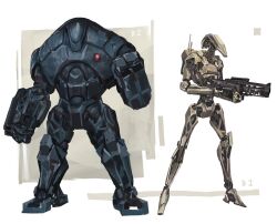 b1_battle_droid b2_battle_droid droid energy_gun full_body highres no_humans robot standing star_wars subakeye weapon white_background