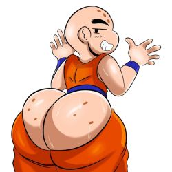 ass ass_freckles bald bald_male body_freckles dragon_ball dragon_ball_super dragonball_z huge_ass kuririn looking_back presenting_anus smile whateverdoes