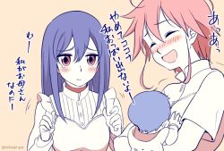 3girls aged_down aged_up ahoge baby bad_id bad_pixiv_id blue_hair blush choker closed_eyes commentary_request dress envy flip_flappers frilled_dress frills kokomine_cocona long_hair mimi_(flip_flappers) mother_and_daughter multiple_girls niina_ryou open_mouth orange_hair papika_(flip_flappers) pout shirt short_hair smile spoilers tears translated twitter_username white_dress