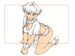1girl bdsm breasts cala female_focus full_body green_eyes partially_colored solo tagme ugenixdoujinwave viper_(series) viper_rsr white_background white_hair