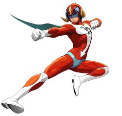1boy assault_visor blue_cape blue_eyes blue_pants blue_visor bodysuit boots cape closed_mouth eyes_visible_through_eyewear fake_horns flying forward-facing_horns full_body gloves hariken_polymar helmet horned_helmet horns kicking male_focus mori_toshiaki multicolored_bodysuit muscular official_art pants polymar red_bodysuit red_helmet skin_tight solo tatsunoko_vs_capcom transparent_background two-tone_cape v-shaped_eyebrows white_boots white_cape white_gloves wing_cape yellow_horns