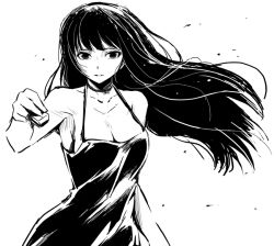 1girl black_hair female_focus greyscale kubocha long_hair looking_at_viewer monochrome original simple_background solo white_background