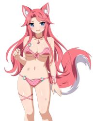 1girl animal_ears bikini blush breasts bruise fox_ears fox_girl fox_tail game_cg injury jewelry long_hair navel necklace sakura_dungeon shiny_skin swimsuit tail thighs yomi_(sakura_dungeon)